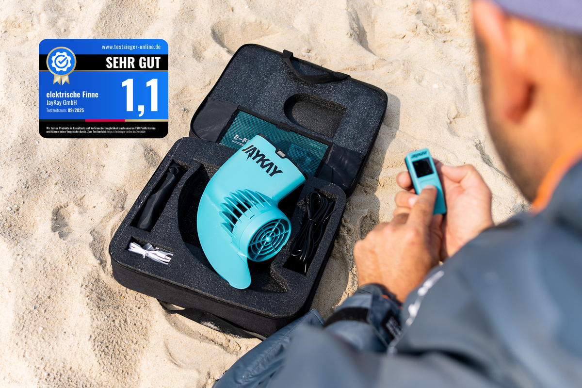 Am Strand E-Finne 2.0 Testsieger Siegel